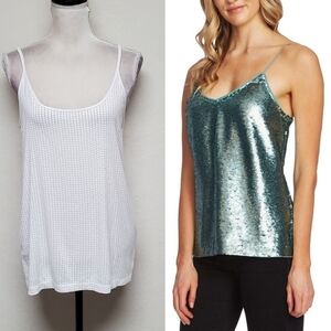 VINCE White Sequin Hi-low Camisole Tank Top Medium